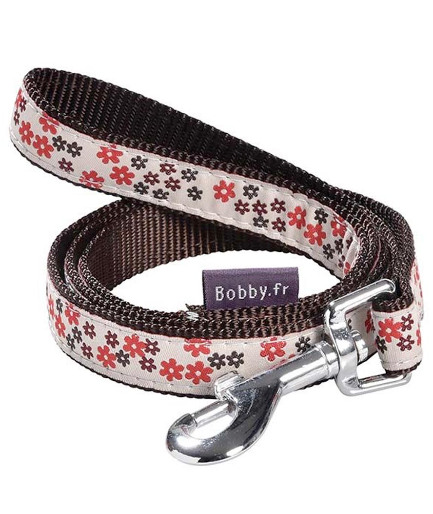 Guinzaglio in nylon rosso decorato con fiori Bobby Flower per cani