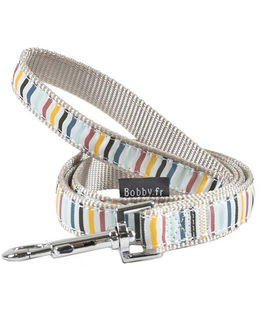 Guinzaglio in nylon grigio e fantasia a striscioline multicolori Bobby per cani