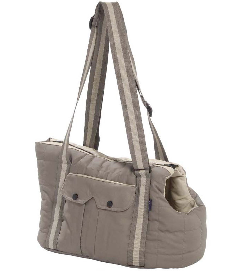 PROMOZIONE Borsa trasportino beige in tessuto morbido con tracolla inclusa modello Vadrouille 50x32x30cm