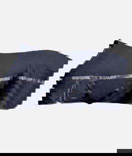 Coperta da box blu Equiline in cotone con cinghie incrociate modello Reynosa
