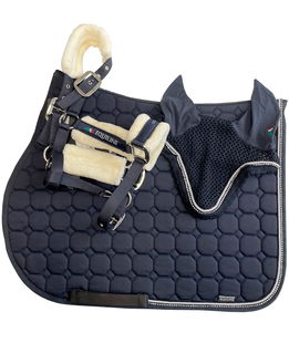 Set sottosella e cuffia Equiline da salto o dressage con strass e passamaneria Octagon Rio