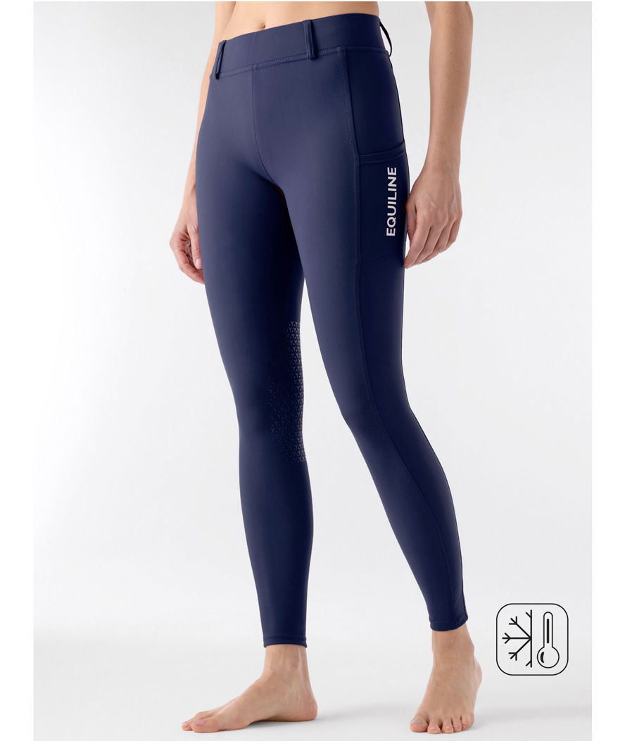 Leggings invernali donna Equiline da equitazione con micro pile e grip ginocchio modello Cirtek