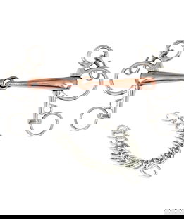 Morso pelham snodato inox vuoto e imboccatura in rame 18 mm con barbozzale