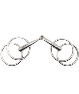 Filetto inglese per cavalli con 4 anelli da mm 65 inox mm 16 pieno cm 13,5 snodato