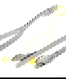 Speroni western da roping decoro foglia in acciaio inox con bottone e rotelle ottone