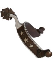 Speroni western in ferro brunito con stelle in alpacca e rotelle intercambiabili