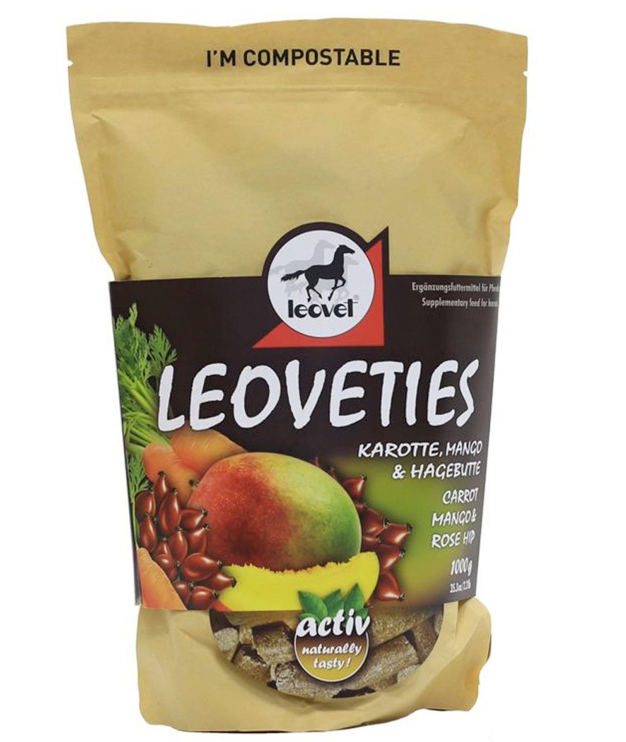 Biscotti Leovet per cavalli al gusto carota, mango e rosa canina da 1 kg