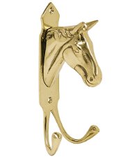 Testa di cavallo in ottone con due ganci lucidata a mano ( colore oro)