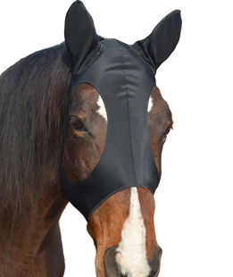 Maschera per cavalli antimosche in lycra con copriorecchie in lycra senza rete