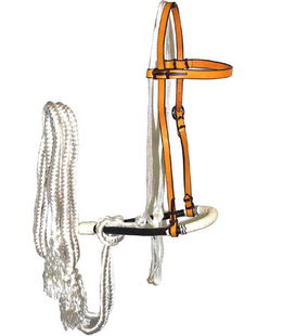 Set bosal e mecate con testiera in cuoio e finiture in rawhide intrecciato