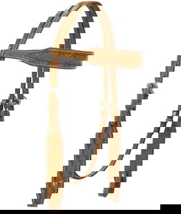 Testiera western Triple S in cuoio con decorazioni barbwire e fibbie in acciaio inox
