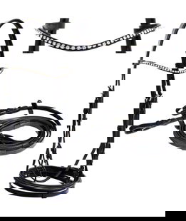 Briglia inglese in cuoio con strass sul frontalino sottile completa di redini in gomma