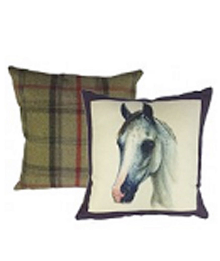 Cuscino made in England con testa di cavallo 43 x 43 cm melanzana/beige