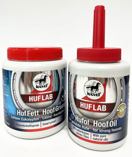 SET CURA ZOCCOLO: 1 grasso zoccoli con alloro e eucalipto 750 ml + 1 Hufol olio nutriente 450 ml con pennello integrato