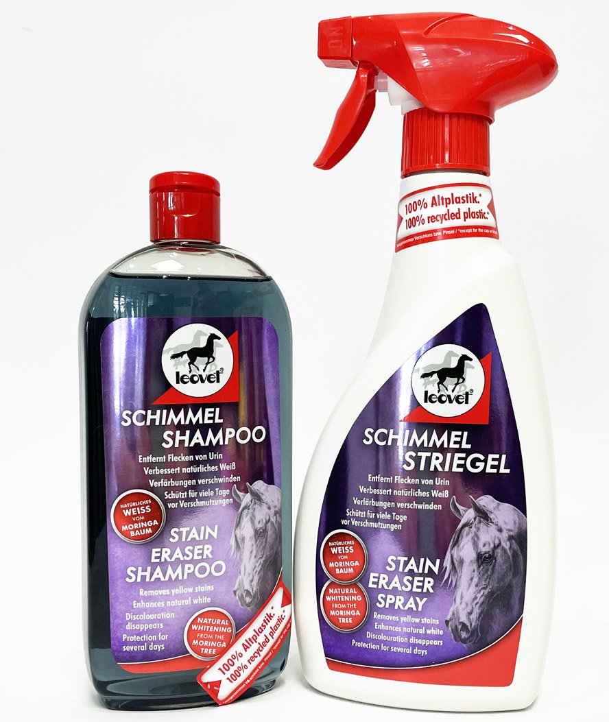 SET CAVALLI BIANCHI E GRIGI: 1 Shampoo antigiallo 500 ml + 1 Shampoo secco rimuovono le macchie 550 ml 