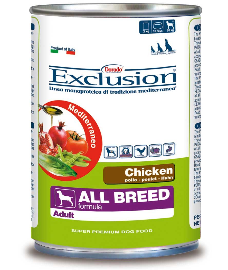 Exclusion Mediterraneo Adult pollo All Breed 400 g per cani