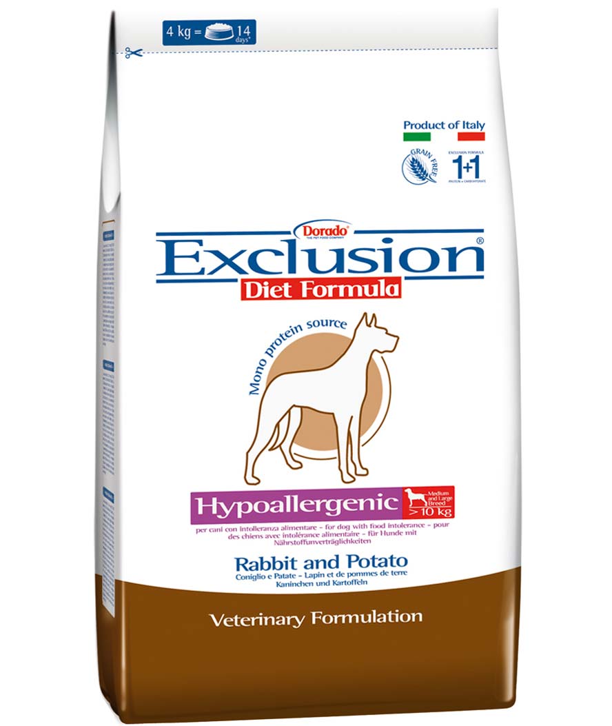 PROMOZIONE Exclusion Diet Hypoallergenic coniglio e patate Medium/Large Breed 12,5 kg