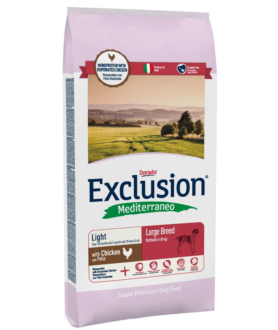 Exclusion Mediterraneo Light pollo Large Breed 12,5 kg per cani