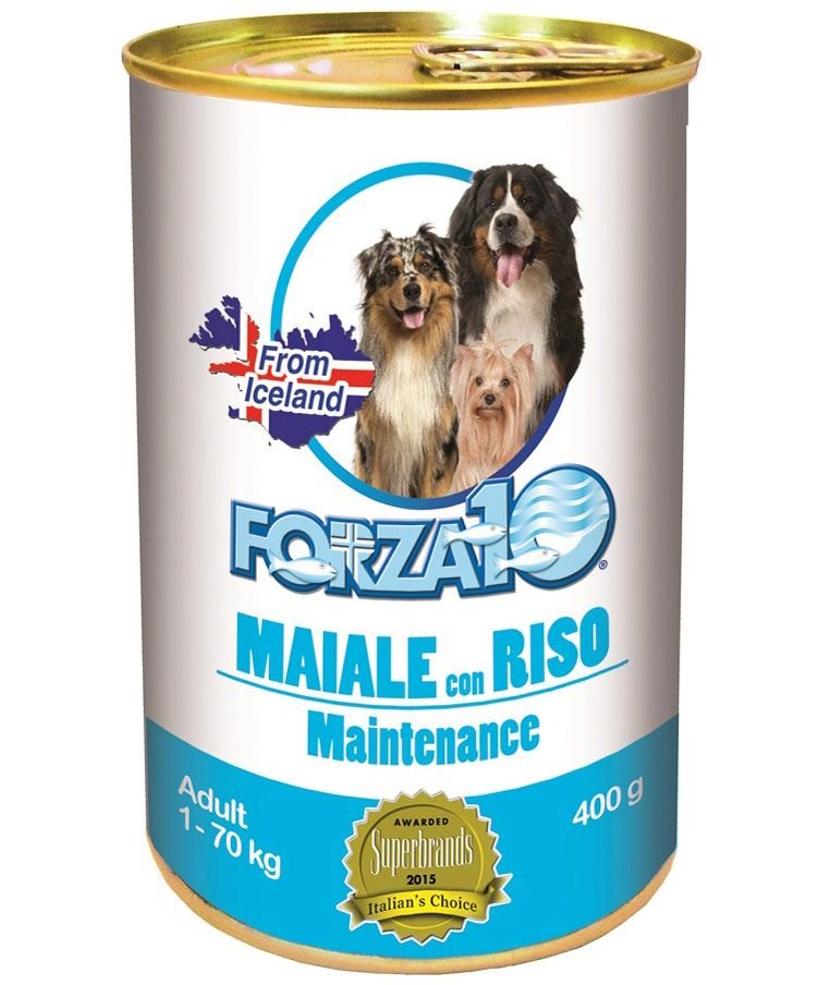 PROMOZIONE Forza10 maintenance maiale con riso per cani 9 lattine da 400 g cad