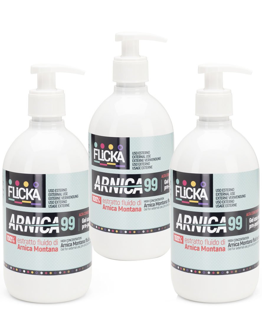 OFFERTA 3 pezzi Arnica 99 FLICKA in gel ad alta concentrazione per cavalli flacone con pump 500 ml cad.