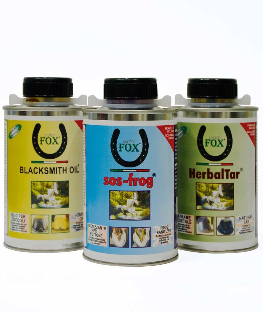 Set 3 pezzi cura dello zoccolo SOS Frog + Herbal Tar + Blacksmith Oil 500 ml prodotti professionali