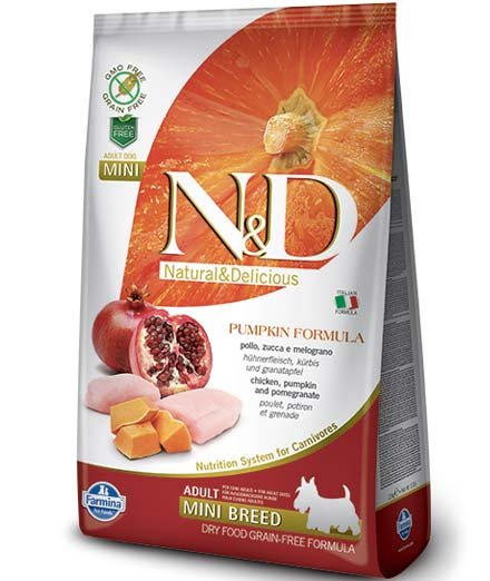 Farmina N&D Pumpkin grain free adult mini pollo melograno e zucca per cani