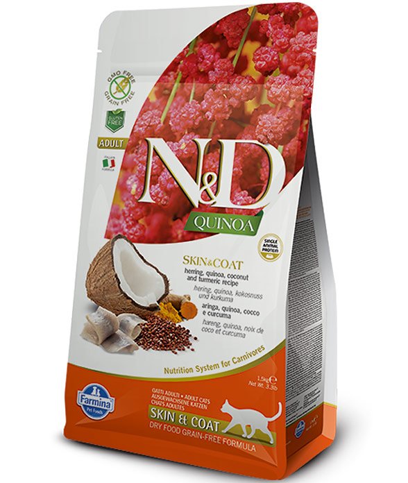 Farmina N&D Quinoa Grain Free Skin & Coat con Aringhe Adult per gatti 1,5 kg