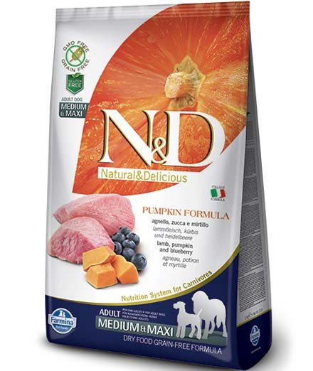 Farmina N&D Pumpkin grain free adult medium e maxi agnello mirtilli e zucca per cani