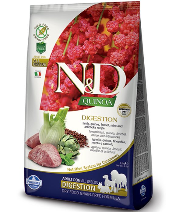 PROMOZIONE Farmina N&D Quinoa Grain Free Digestion con Agnello Adult All Breeds per cani 2.5 KG
