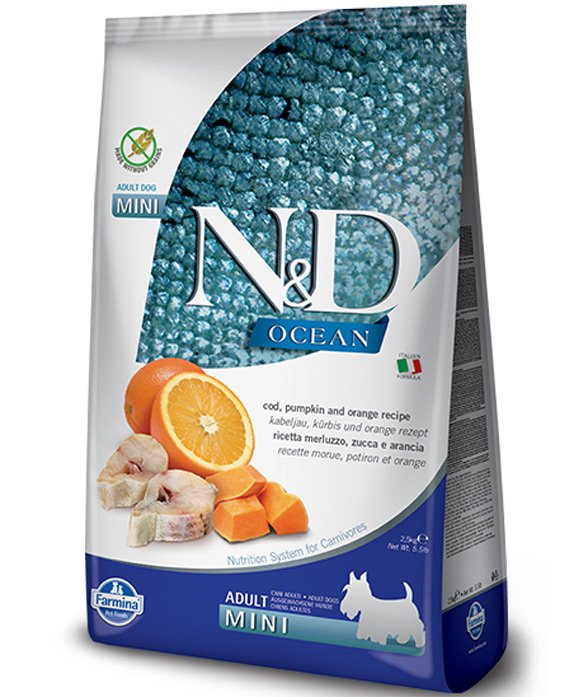 Farmina N&D Ocean Dog merluzzo, arance e zucca adult mini