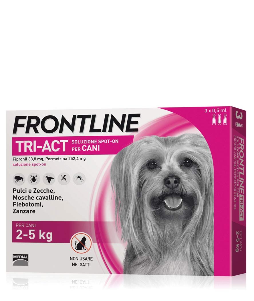 Frontline Tri-act antiparassitario per cani taglia XS da 2 a 5 kg protegge da pulci, zecche e flebotomi confezione da 3 pipette
