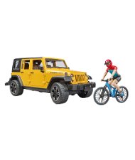 Jeep Wrangler Rubicon Unlimited con 1 mountain bike e ciclista