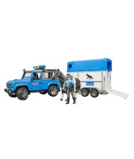 Land Rover Defender Auto della polizia con agente, rimorchio per cavalli e cavallo