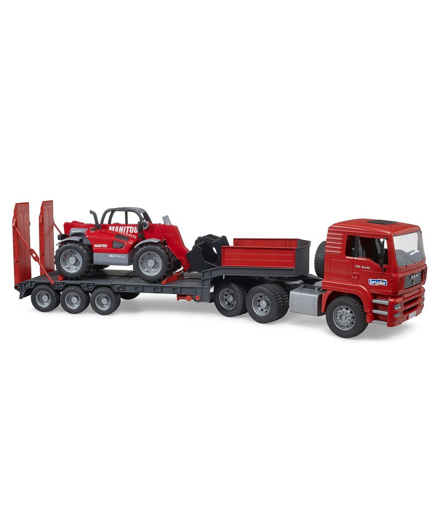 Camion MAN TGA con rimorchio a pianale ribassato e caricatore telescopico Manitou MT633