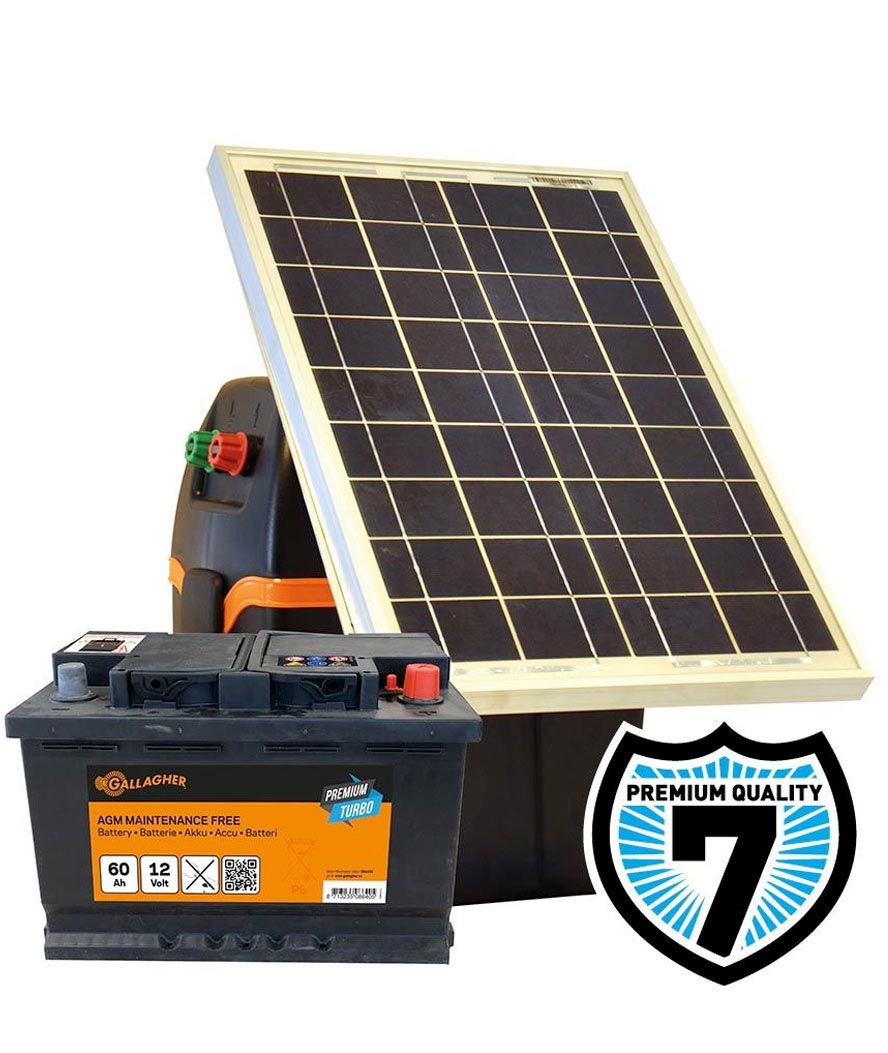 Gallagher S220 elettrificatore B200 con pannello solare 20W batteria 60Ah Premium Turbo AGM