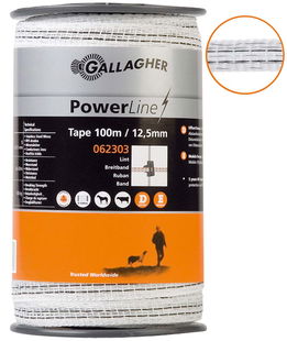 Nastro Powerline Gallagher bianco 12,5 mm per cavalli e animali da reddito