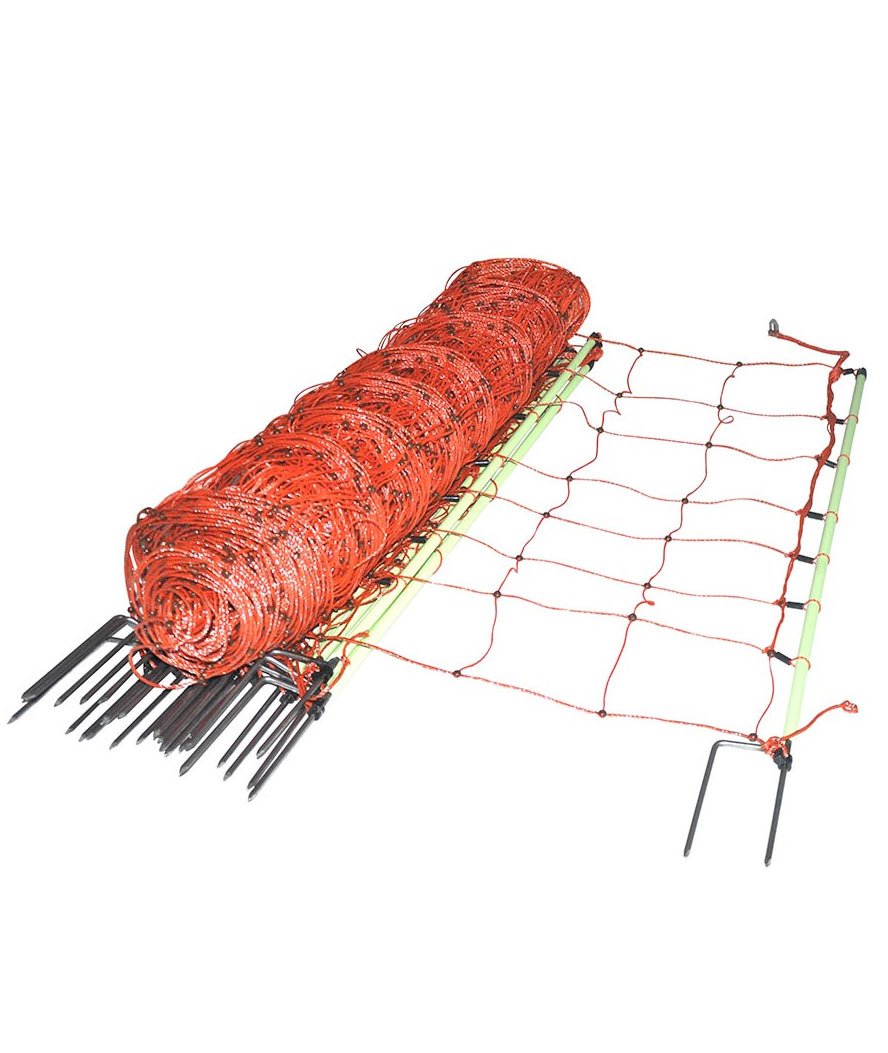 EuroNetz Gallagher rete per ovini arancio altezza 90 cm 2 punte e lunghezza 50 m completa di 14 picchetti