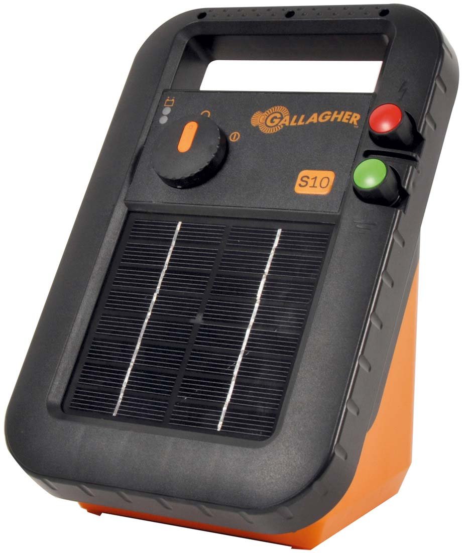 Elettrificatore solare S10 0,10J con batteria inclusa professionale per recinti fino 1 km per cavalli, bovini e animali da reddito