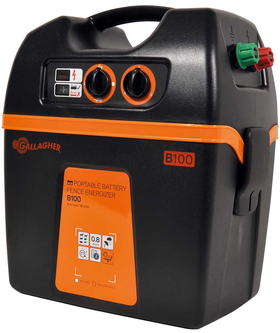 Elettrificatore Gallagher B100 a batteria 12V per recinti fino 10km per cavalli, bestiame, pecore, capre e maiali