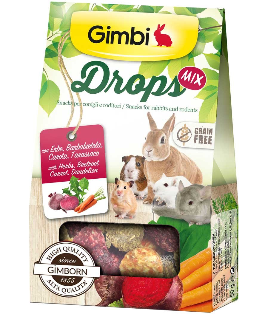 Gimbi Drops mix snacks per conigli e roditori 7 buste x 50 g