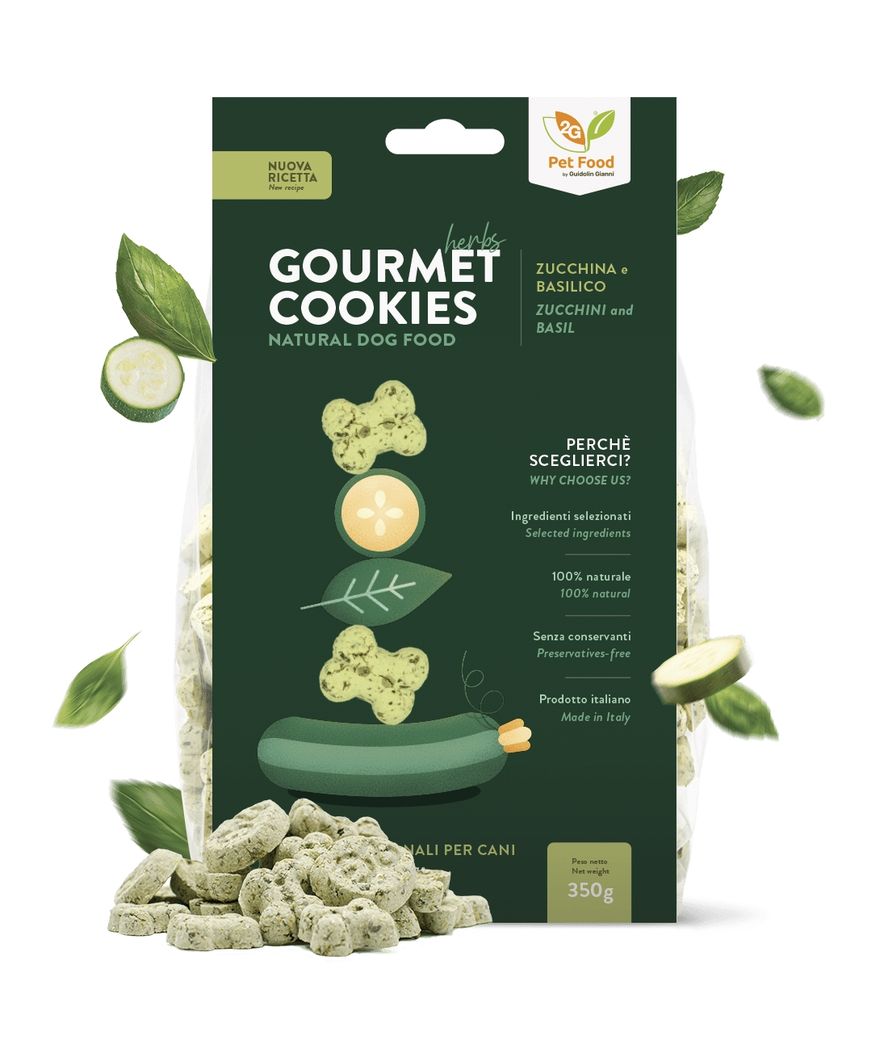 Gourmet Cookies Herbs biscotti artigianali per cani con zucchina e basilico - formato 350g