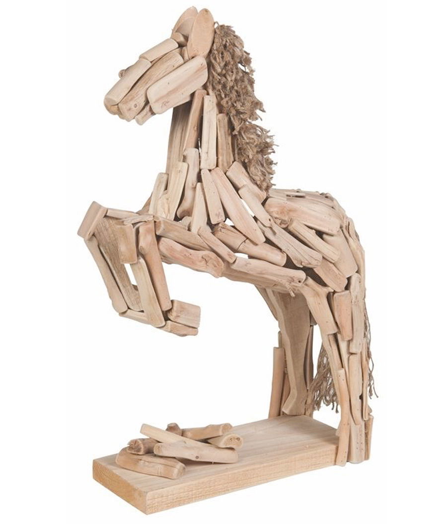 Statua fatta a mano in legno soggetto cavallo 54 x 34 x 15 cm