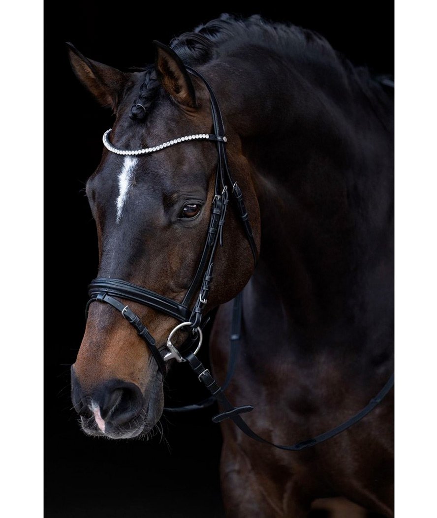 Briglia in cuoio per cavalli completa di redini in tela e brillanti sul frontalino modello Mia  - foto 5