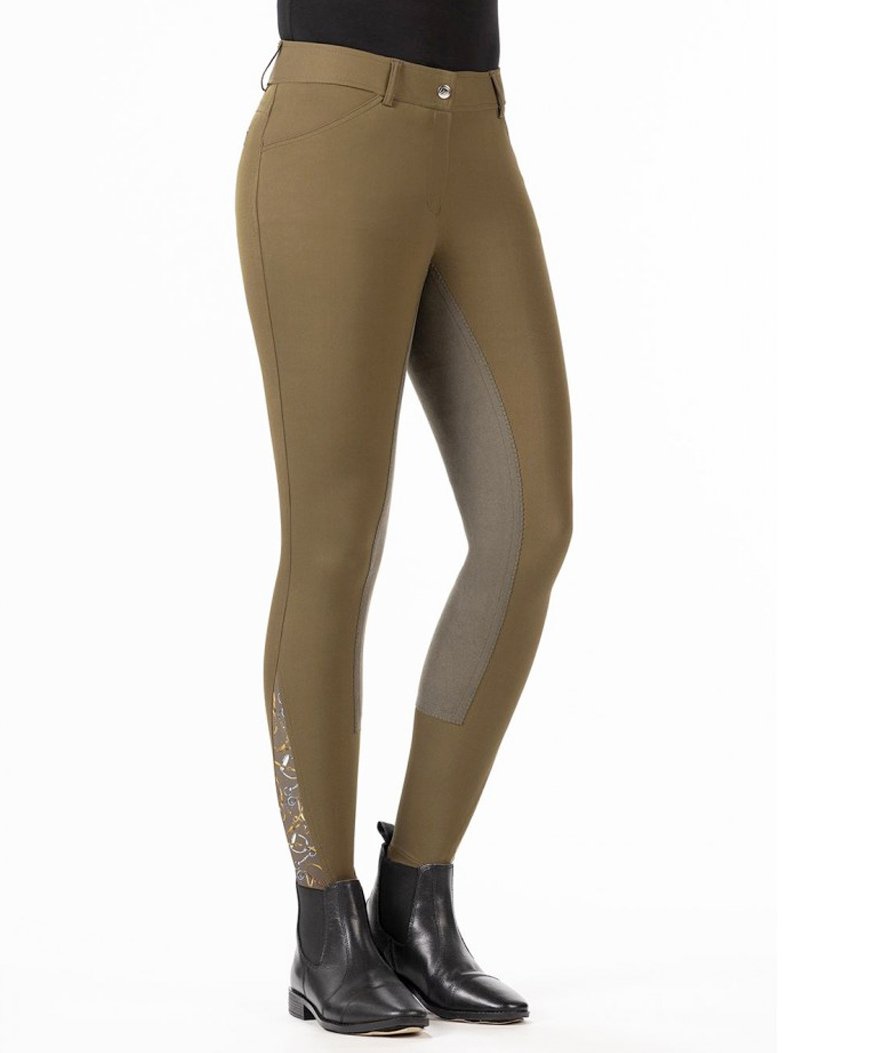 Pantalone da equitazione donna con rinforzo totale in microfibra scamosciata e decoro sulle caviglie modello Allure - foto 7