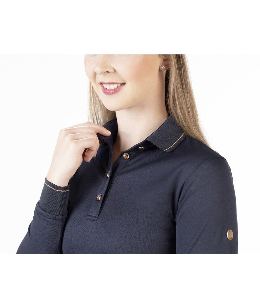 Maglietta da equitazione traspirante ed elasticizzata a manica lunga con bottoni modello Rosegold Glamour - foto 1