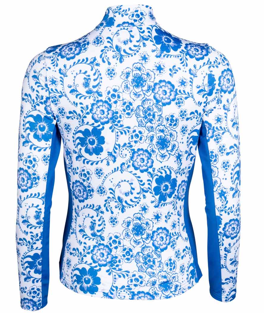 Maglia tecnica estiva da equitazione con zip frontale e maniche in rete modello Blue Flower - foto 2