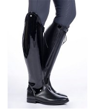 Stivali equitazione in cuoio laccato per donna modello Lynette altezza e polpaccio standard