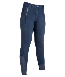 Pantaloni da equitazione donna Denim traspiranti con grip e tasca frontale con cerniera modello Aruba