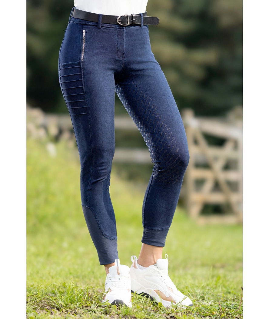 Pantaloni jeans equitazione donna Denim traspiranti con grip e tasca zip modello Aruba - foto 1