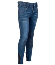 Jeans da equitazione da bambina con elastico in vita regolabile e silicone al ginocchio modello Haymee Denim